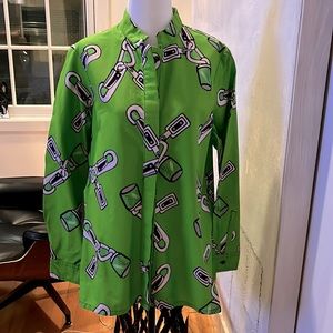 Zuri  Bright Green Patterned Long Sleeve Shirt Small